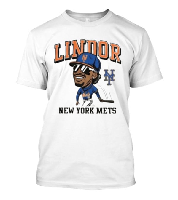 Lindor New York Mets 26 Caricature Baseball Player With Cap T-Shirt