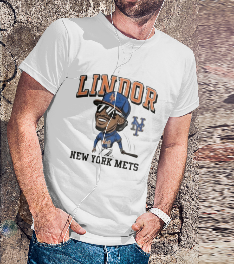 Lindor New York Mets 26 Caricature Baseball Player With Cap T-Shirt