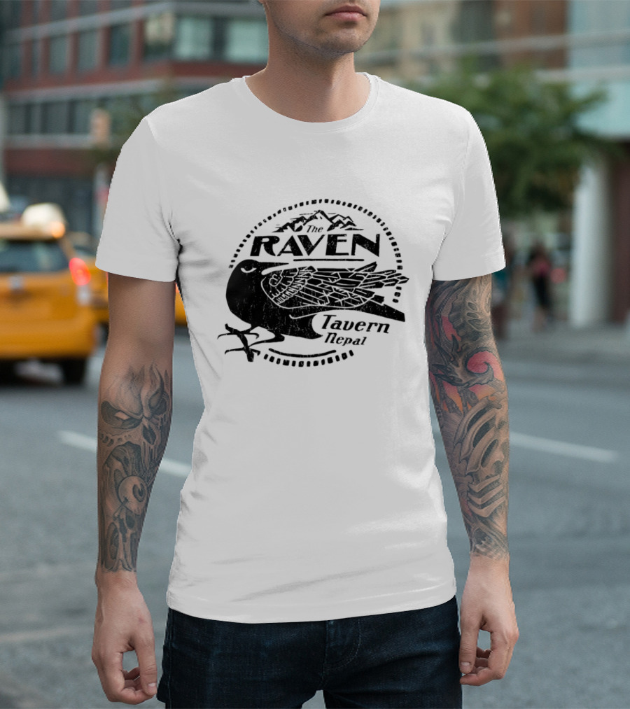 Raven Tavern Nepal Bird With Mountains T-Shirt