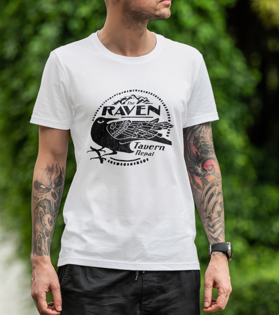 Raven Tavern Nepal Bird With Mountains T-Shirt