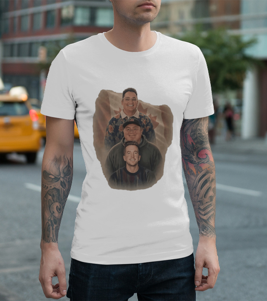 Three Smiling Men David Moss Devin Olsen Canadian Pride Flag T-Shirt