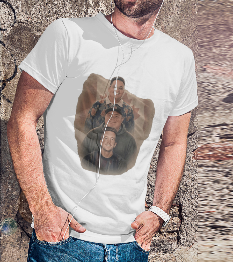 Three Smiling Men David Moss Devin Olsen Canadian Pride Flag T-Shirt