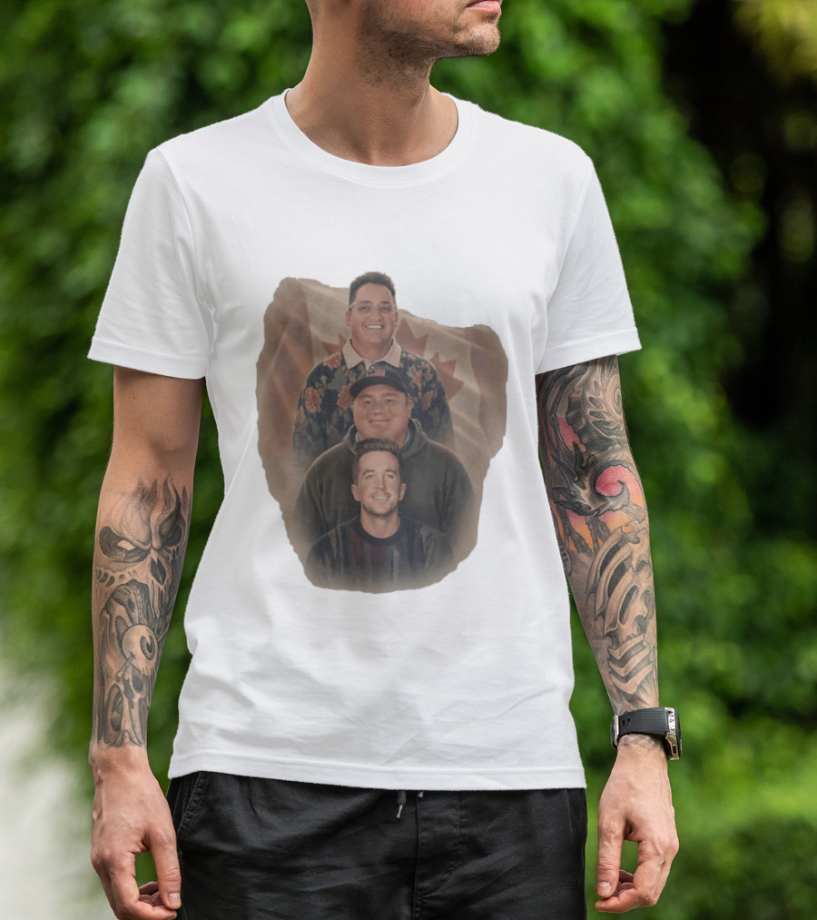Three Smiling Men David Moss Devin Olsen Canadian Pride Flag T-Shirt