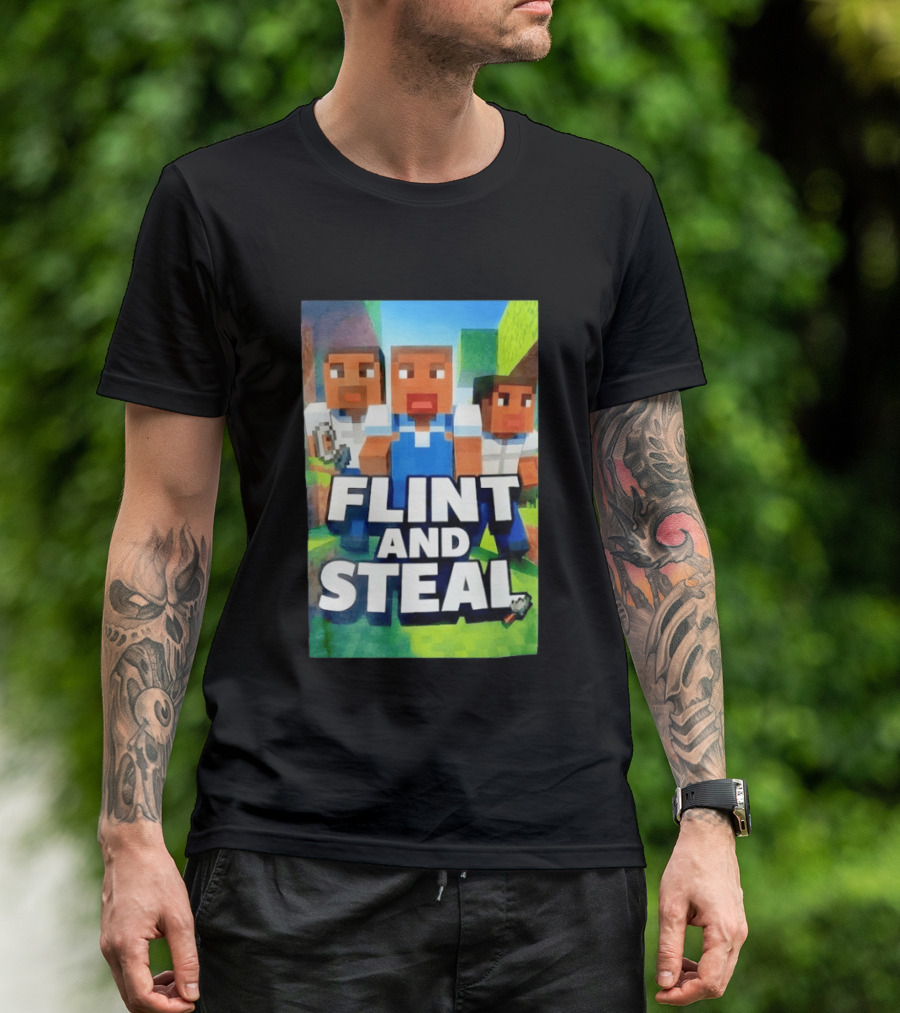 Flint And Steal Blocky Adventure Pixel Characters T-Shirt