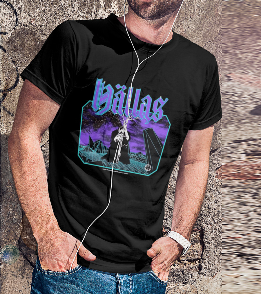 Hallas Electric Quest Sword Lightning Venture Rocks Purple Sky T-Shirt