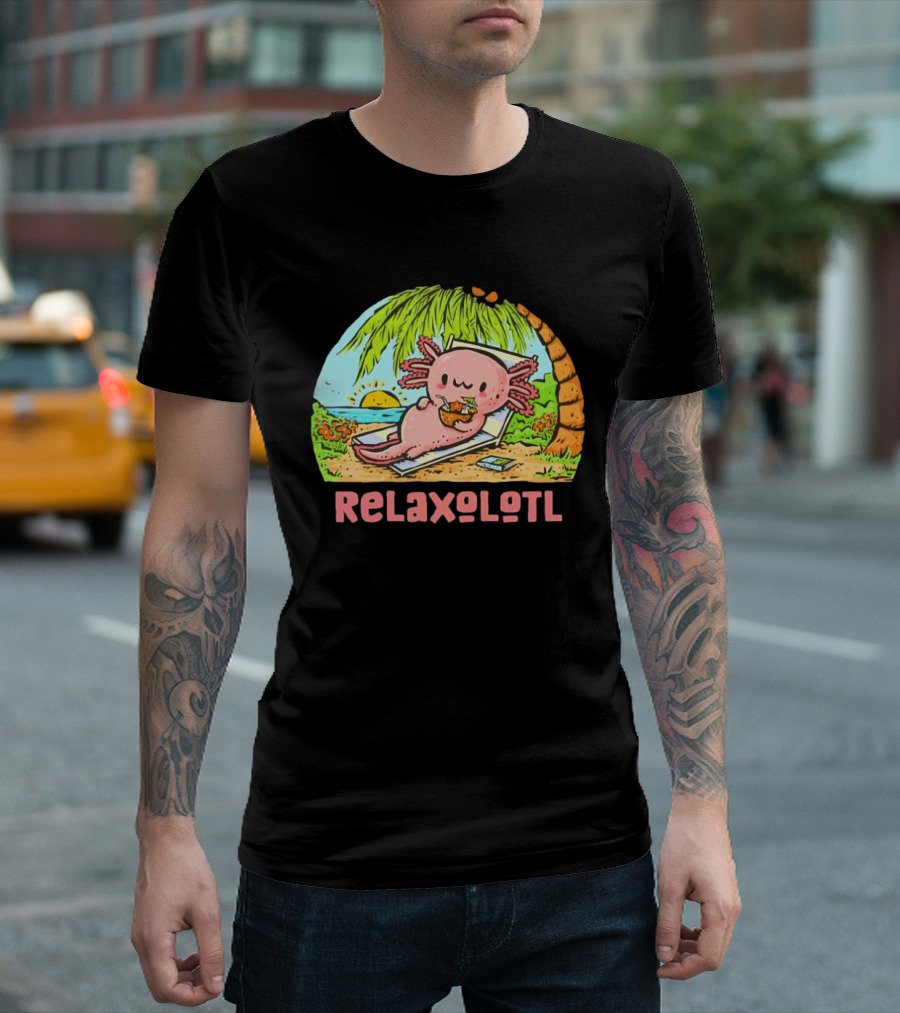 Relaxolotl Beach Vacation Vibes With Axolotl And Palm Trees T-Shirt