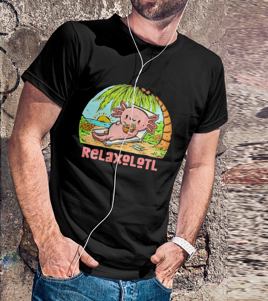Relaxolotl Beach Vacation Vibes With Axolotl And Palm Trees T-Shirt