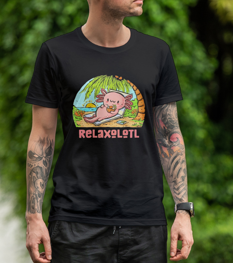 Relaxolotl Beach Vacation Vibes With Axolotl And Palm Trees T-Shirt