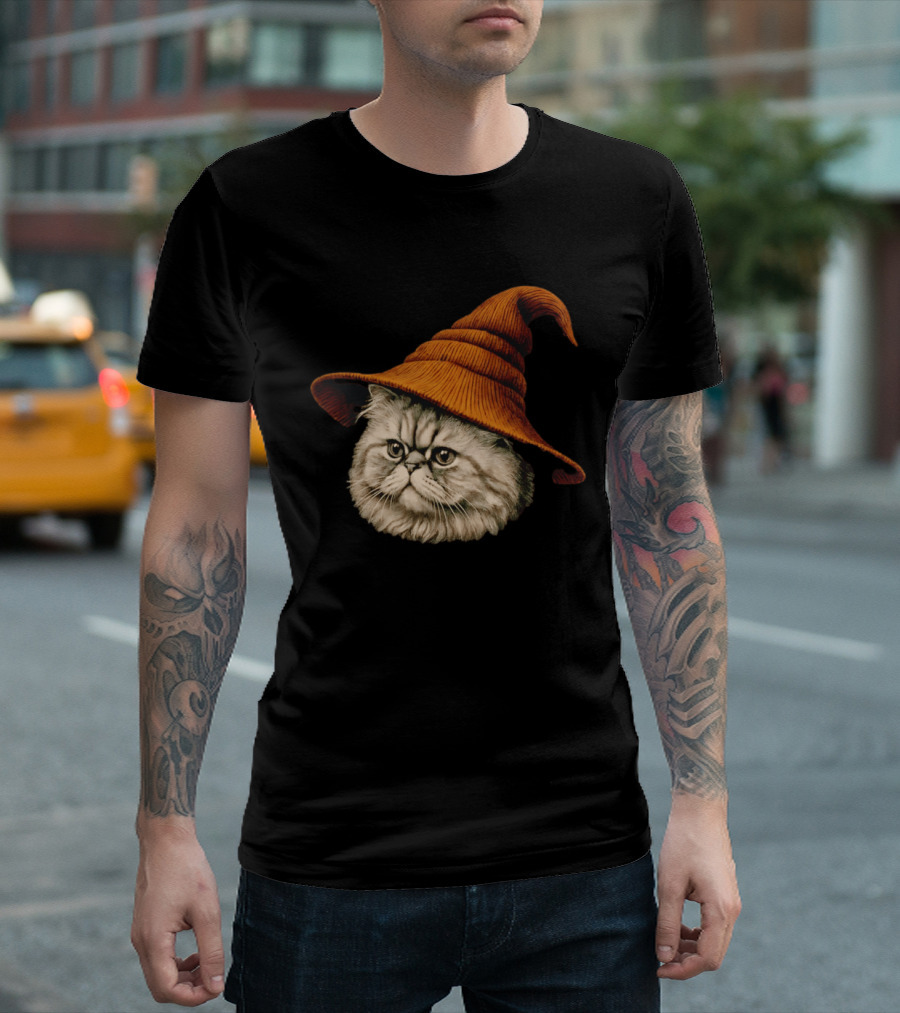 Beanie Cat Wizard Cartoon Plush Orange Hat Feline T-Shirt