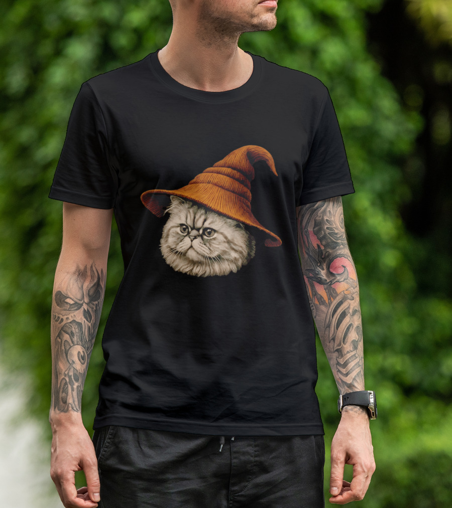 Beanie Cat Wizard Cartoon Plush Orange Hat Feline T-Shirt