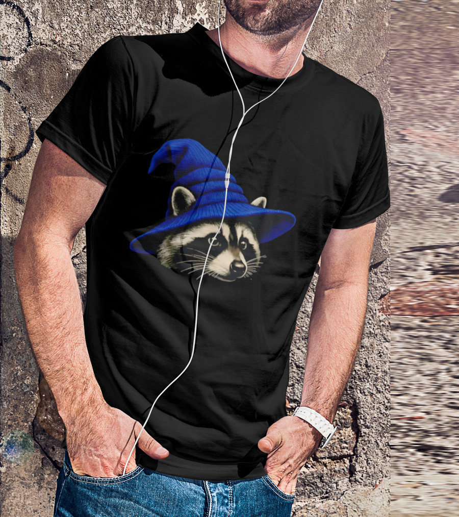Beanie Raccoon Wizard Cartoon Blue Hat T-Shirt