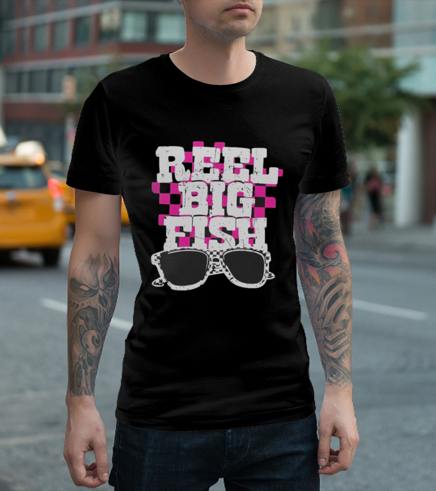 Reel Big Fish Checkered Sunglasses Pink Checkerboard T-Shirt