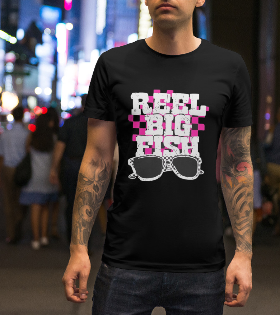 Reel Big Fish Checkered Sunglasses Pink Checkerboard T-Shirt