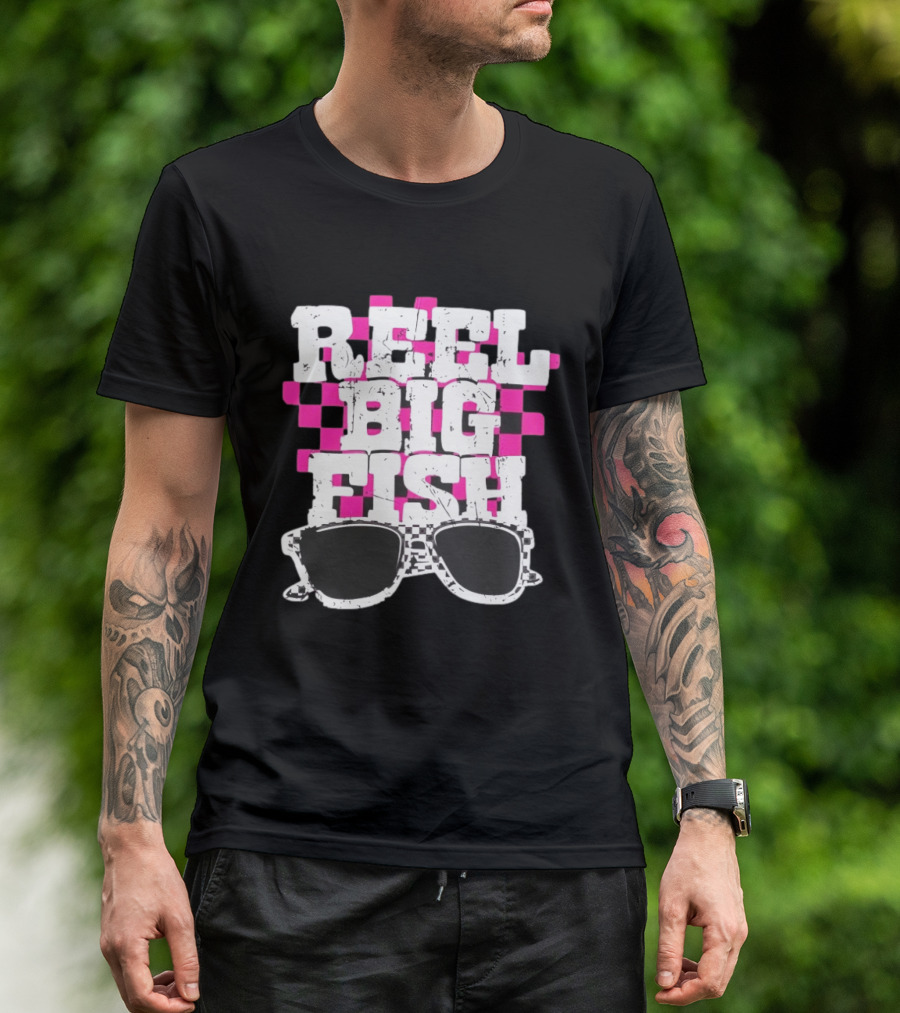 Reel Big Fish Checkered Sunglasses Pink Checkerboard T-Shirt