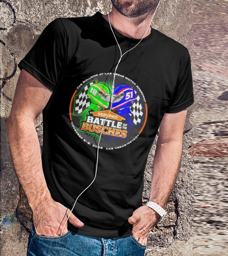 SERVPRO Battle Of The Busches Las Vegas Motor Speedway November 2023 Racing Helmets 18 Vs 51 Checkered Flags T-Shirt