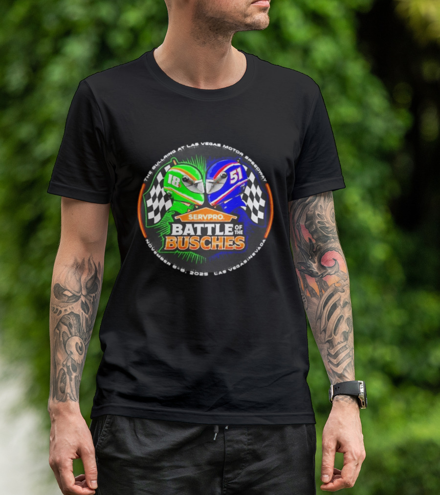 SERVPRO Battle Of The Busches Las Vegas Motor Speedway November 2023 Racing Helmets 18 Vs 51 Checkered Flags T-Shirt