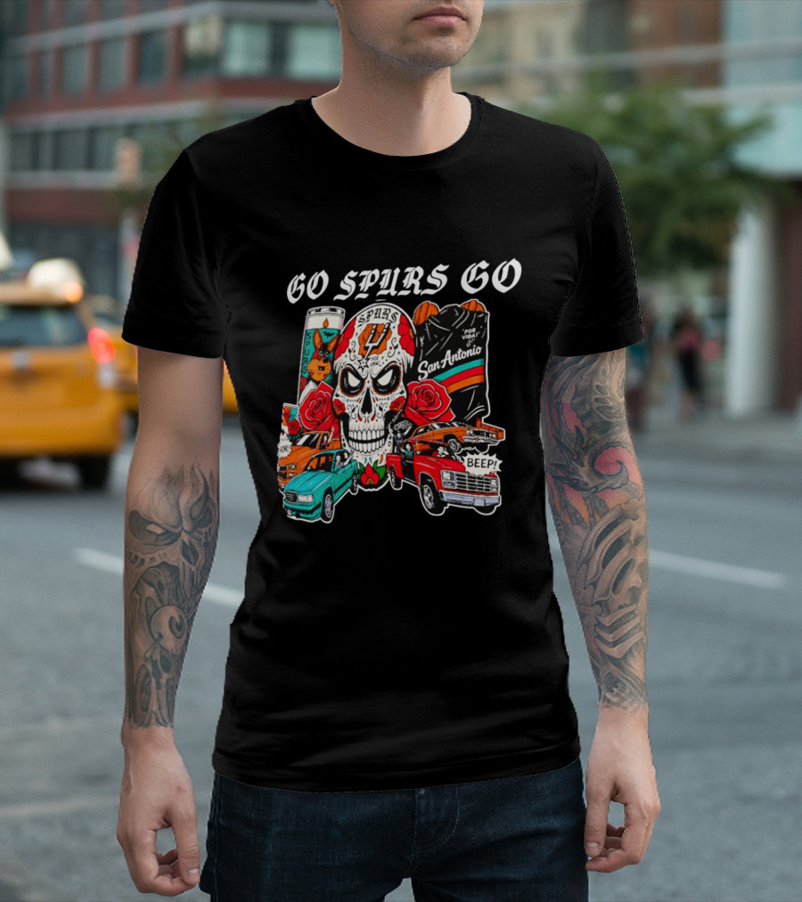 San Antonio Spurs Skull Lowriders Go Spurs Go Fiesta Por Vida T-Shirt
