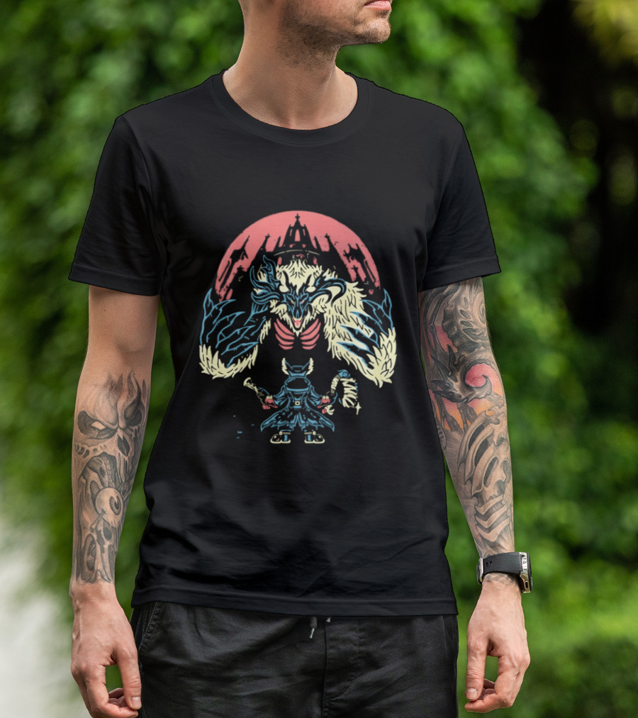 Bloodborne Hunter Confronts Cleric Beast Let The Hunt Begin T-Shirt