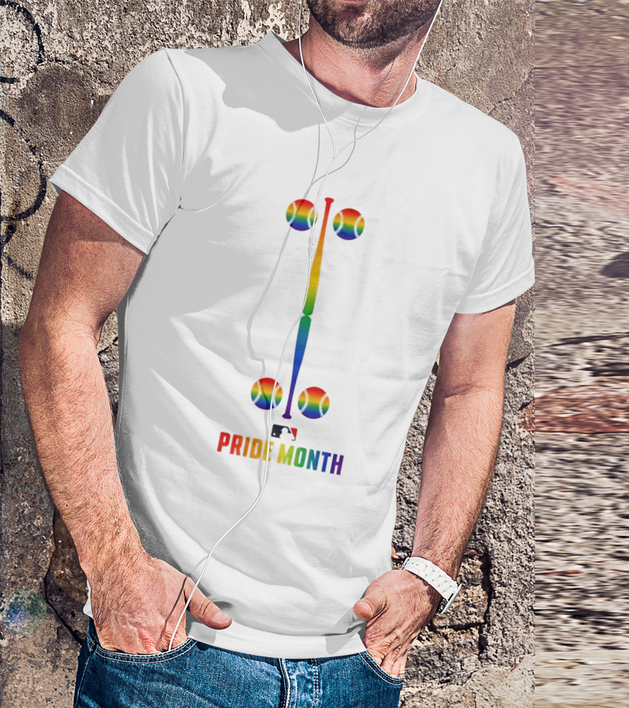 2026 MLB Pride Month Rainbow Baseball Bat And Balls T-Shirt