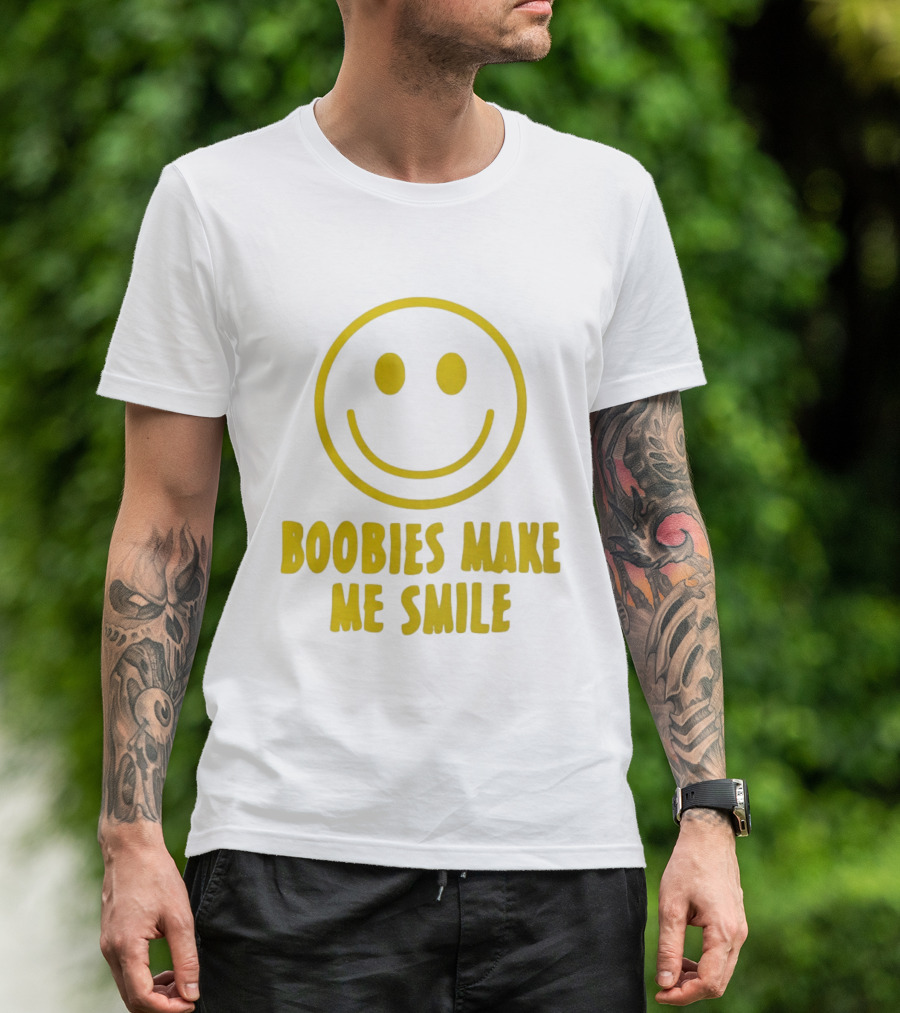 Boobies Make Me Smile Yellow Smiley Face T-Shirt