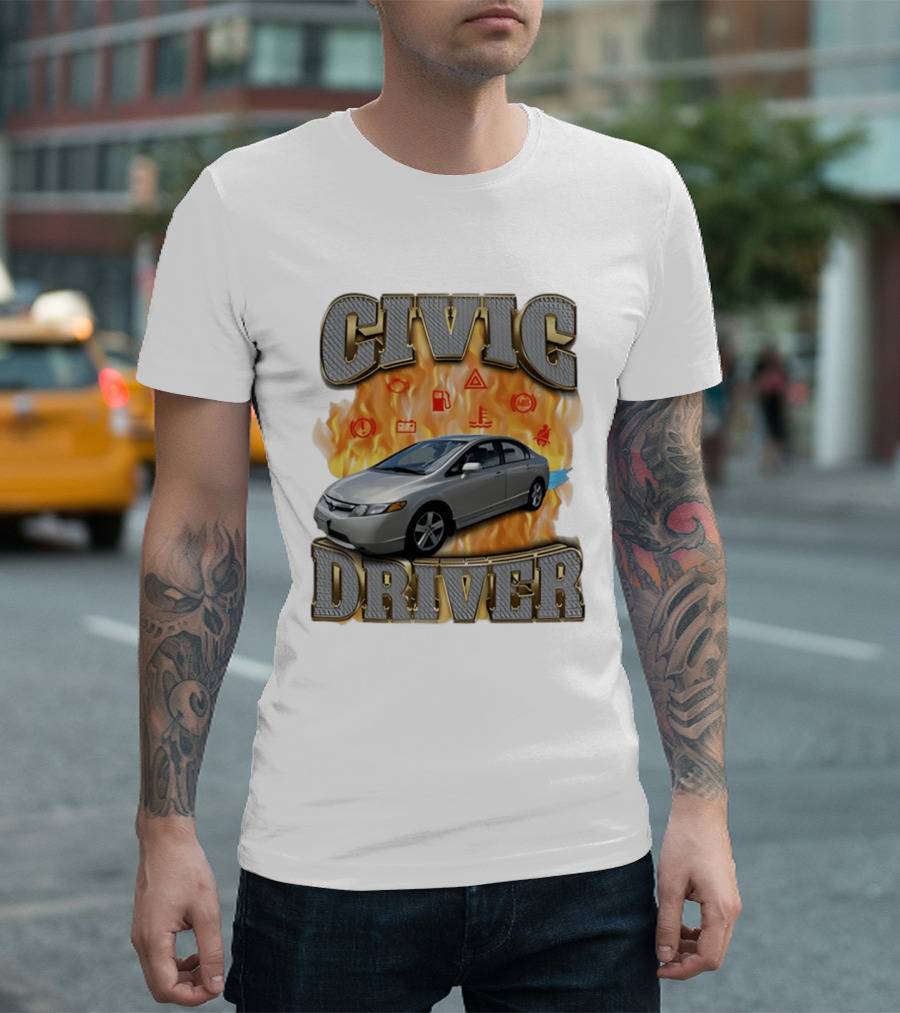 Civic Driver Flames Car T-Shirt