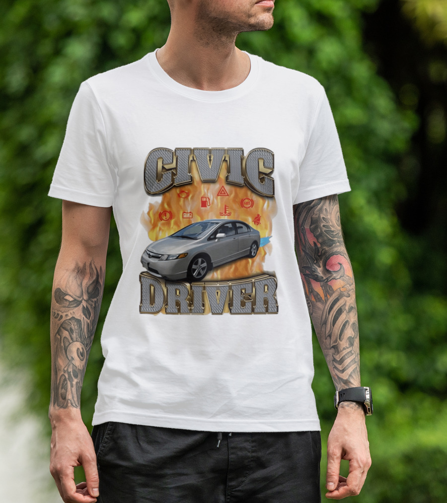 Civic Driver Flames Car T-Shirt