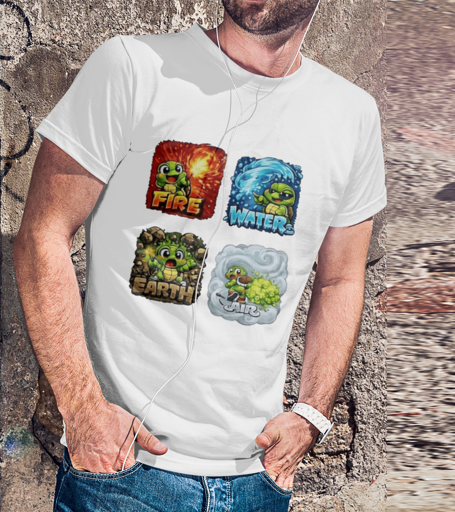 Fire Water Earth Air Turtle Cartoon Baby Elements Quadrant T-Shirt