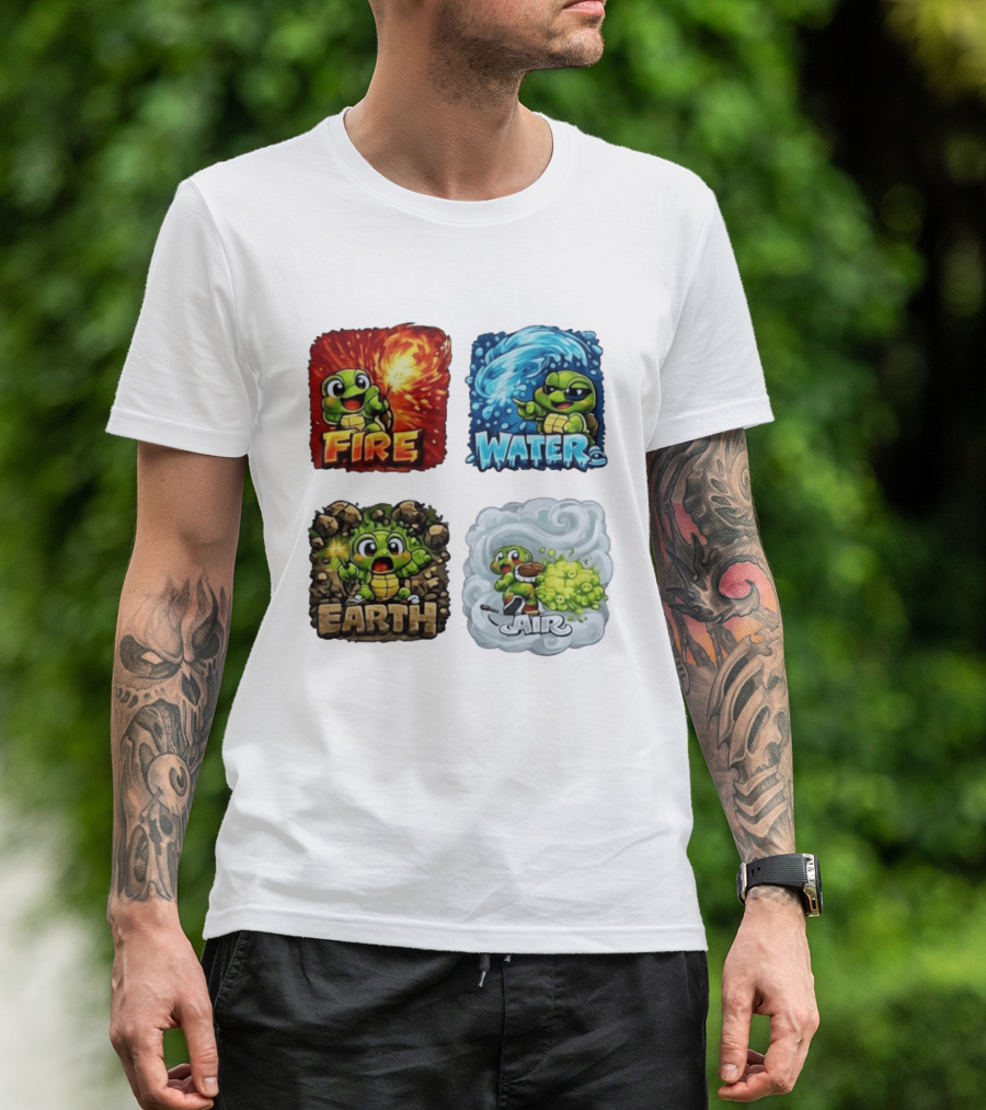Fire Water Earth Air Turtle Cartoon Baby Elements Quadrant T-Shirt