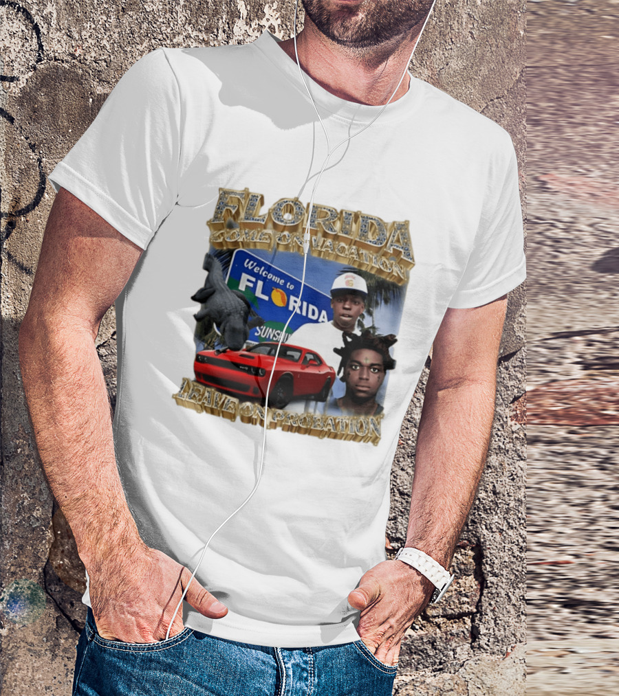 Florida Come On Vacation Leave On Probation Welcome Sign Alligator Red Car T-Shirt