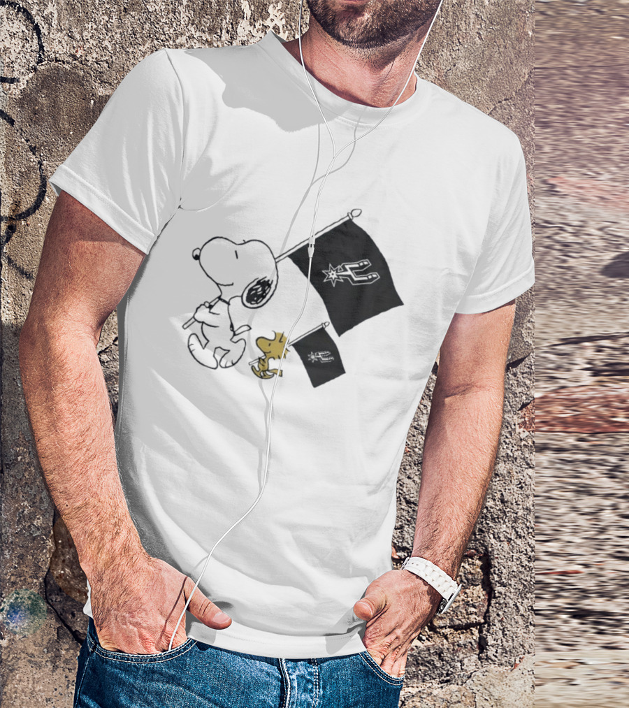 Snoopy Woodstock San Antonio Spurs Flags Peanuts NBA Fan T-Shirt