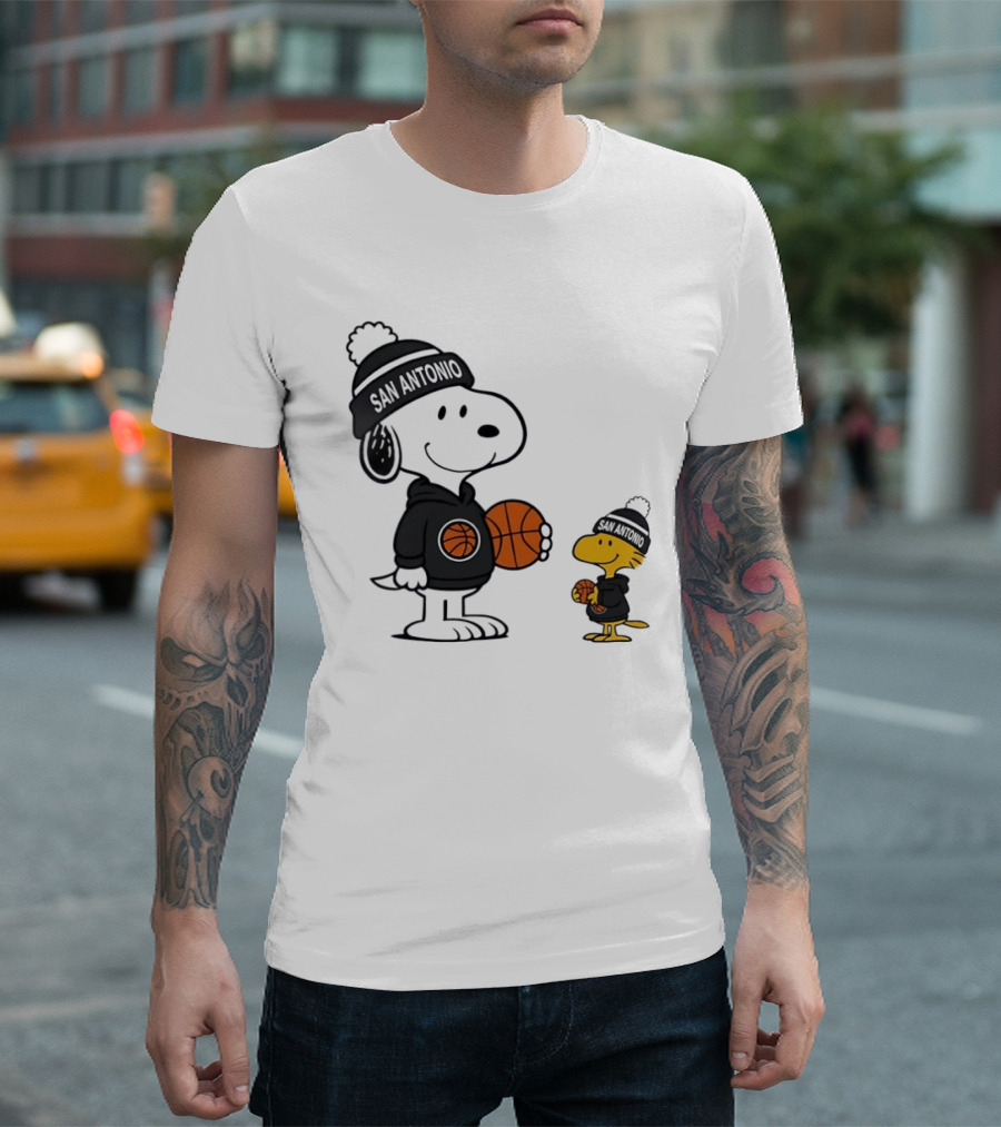 Snoopy And Woodstock Basketball Fans San Antonio Beanies T-Shirt
