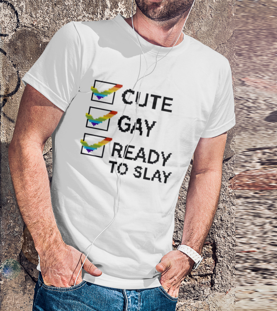 Cute Gay Ready To Slay Checkbox Rainbow Pixel T-Shirt