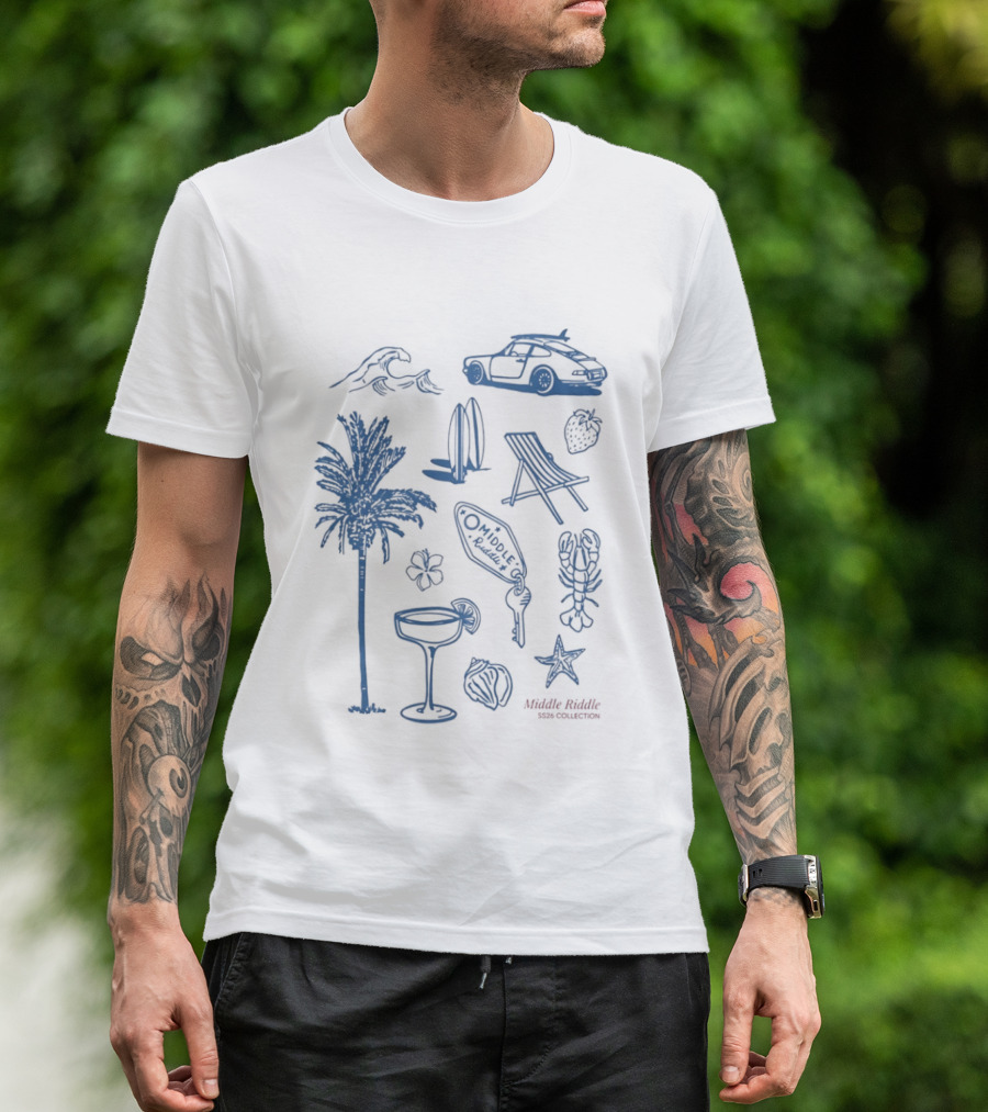 The Coastal Sheer 2026 Summer Collection Palm Waves Surfing Suntanning Chilling Ocean Daze Adventure T-Shirt