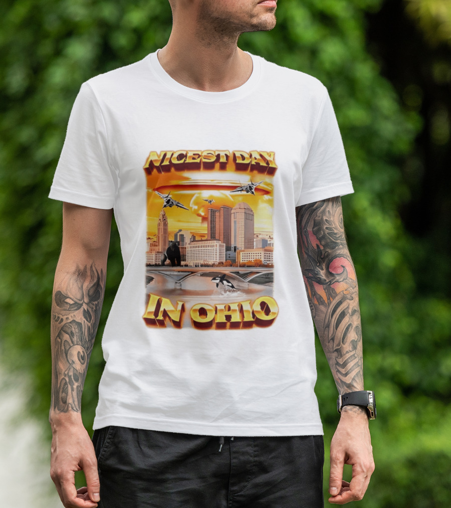 Nicest Day In Ohio Cityscape With Jets And Wildlife T-Shirt