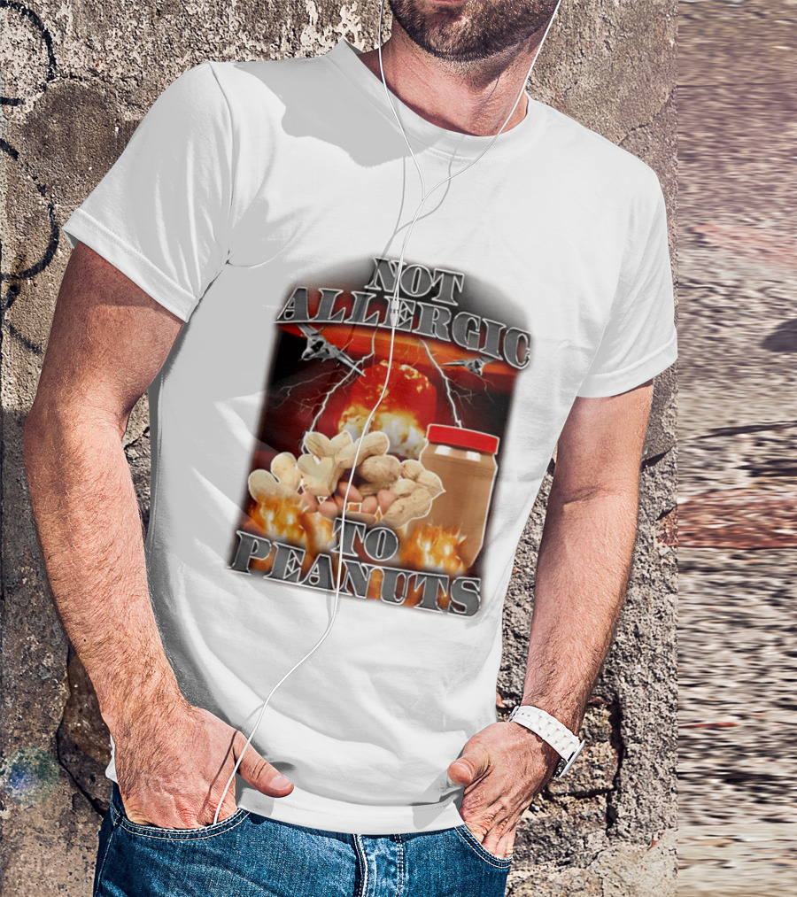 Not Allergic To Peanuts Jar With Explosive Background And Fighter Jets T-Shirt
