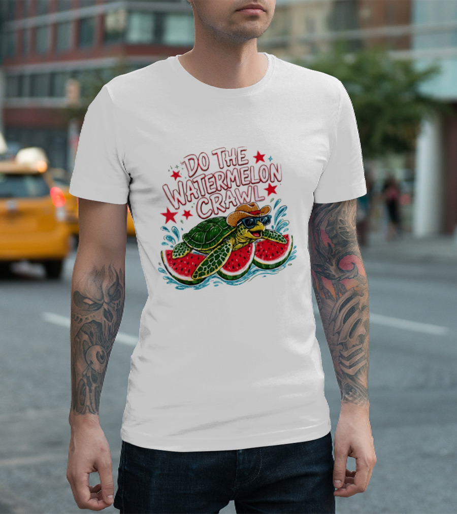 Do The Watermelon Crawl Turtle Cowboy Sunglasses Summer Fun T-Shirt