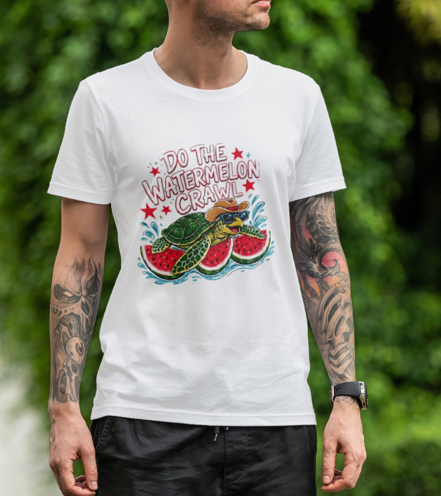 Do The Watermelon Crawl Turtle Cowboy Sunglasses Summer Fun T-Shirt