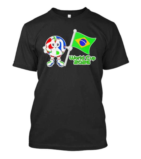 World Cup 2026 Cartoon Character With Brazil Flag Soccer Ball T-Shirt