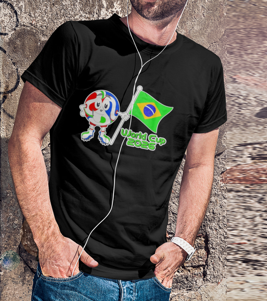 World Cup 2026 Cartoon Character With Brazil Flag Soccer Ball T-Shirt