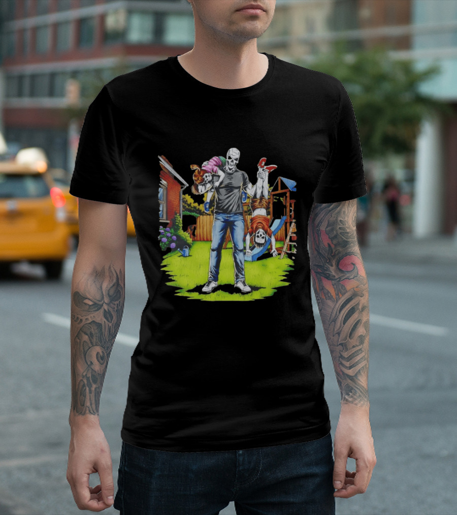 Darkest Dad Skeleton Carrying Children Garden Playground Fun Playtime T-Shirt