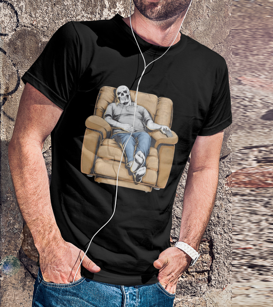 Dying To Relax Skeleton Recliner Couch Potato T-Shirt