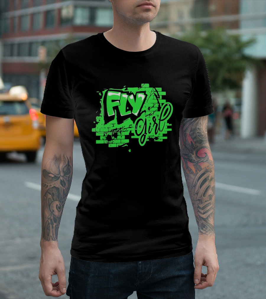 Fly Girl Graffiti Street Brick Wall T-Shirt