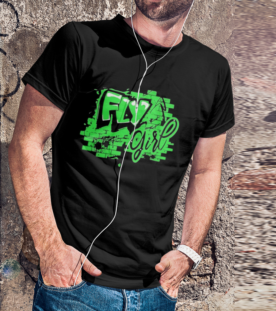 Fly Girl Graffiti Street Brick Wall T-Shirt