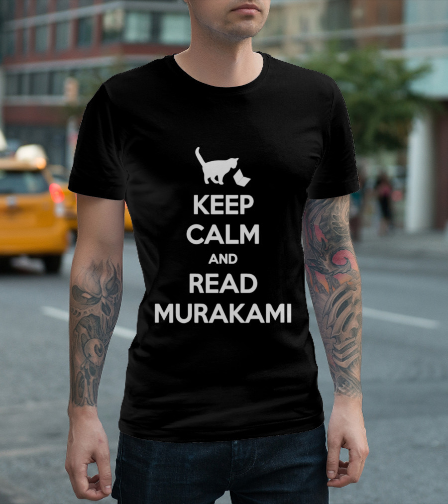 Keep Calm And Read Murakami Cat With Book T-Shirt