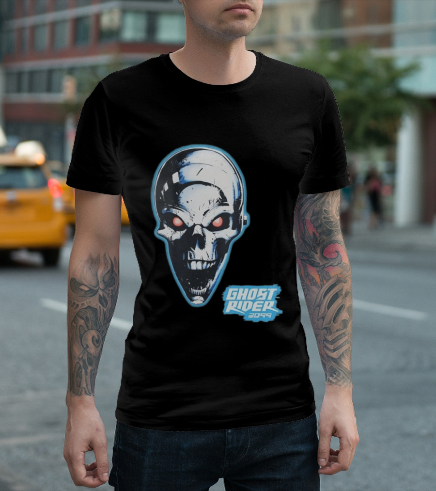 Ghost Rider 2099 Chrome Skull Head Red Eyes Iconic Comic T-Shirt