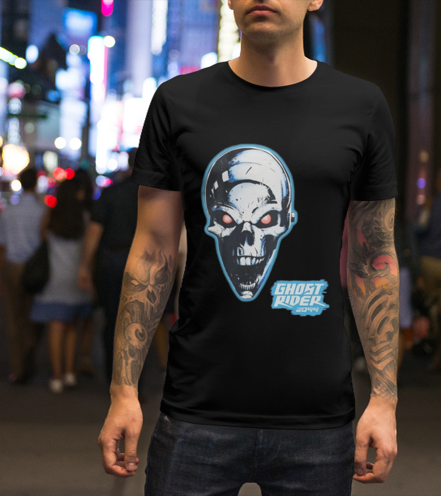 Ghost Rider 2099 Chrome Skull Head Red Eyes Iconic Comic T-Shirt