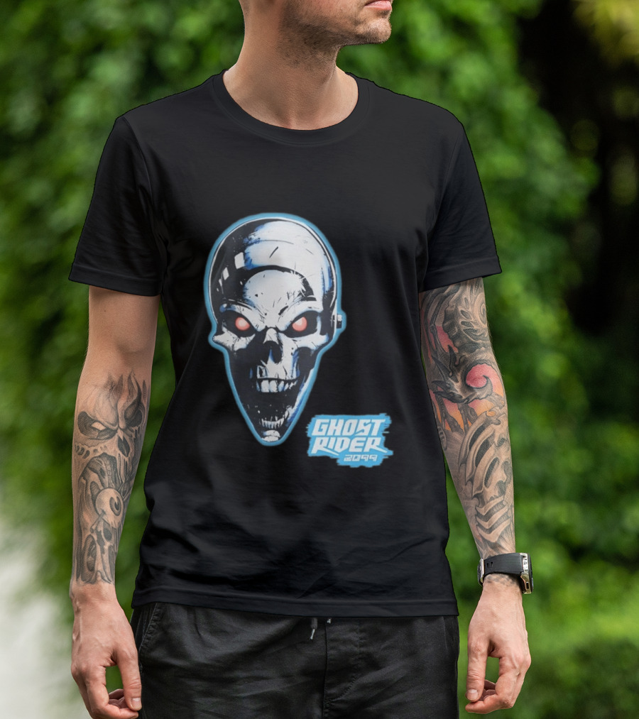 Ghost Rider 2099 Chrome Skull Head Red Eyes Iconic Comic T-Shirt
