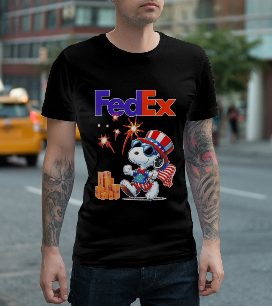 FedEx Snoopy American Flag Fireworks Patriotic Delivery T-Shirt