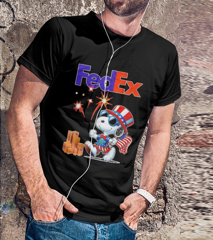 FedEx Snoopy American Flag Fireworks Patriotic Delivery T-Shirt