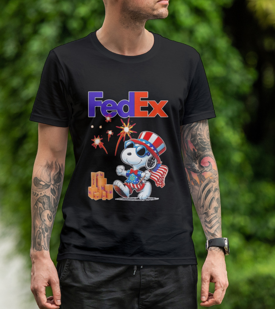 FedEx Snoopy American Flag Fireworks Patriotic Delivery T-Shirt